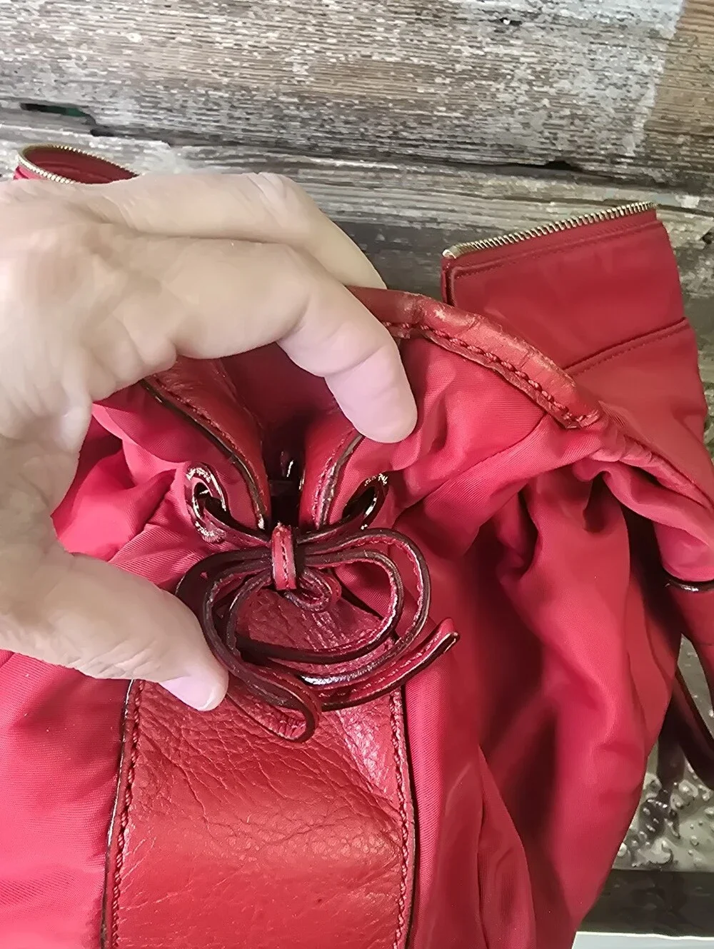 Kate Spade Red Nylon Leather Large Satchel Tote Zebra Scarf